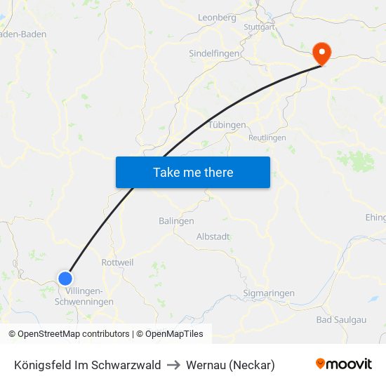 Königsfeld Im Schwarzwald to Wernau (Neckar) map