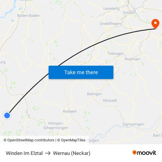 Winden Im Elztal to Wernau (Neckar) map