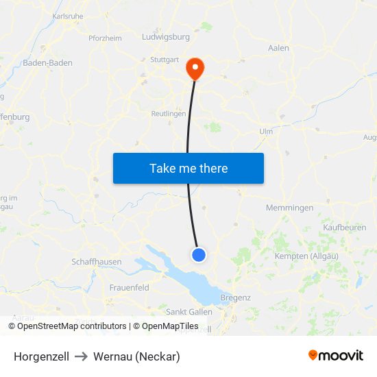 Horgenzell to Wernau (Neckar) map