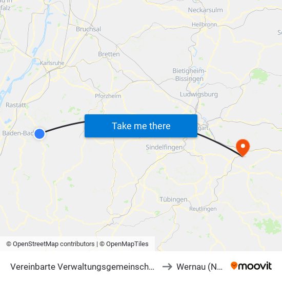 Vereinbarte Verwaltungsgemeinschaft Gernsbach to Wernau (Neckar) map