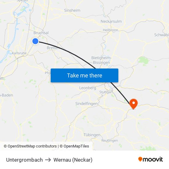 Untergrombach to Wernau (Neckar) map