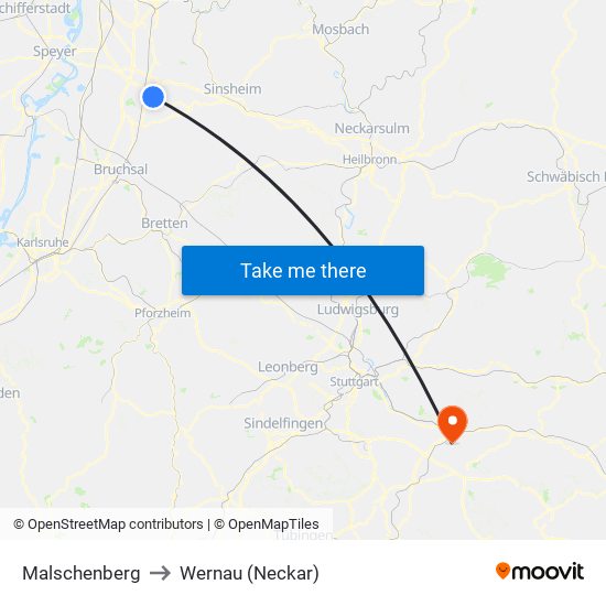 Malschenberg to Wernau (Neckar) map