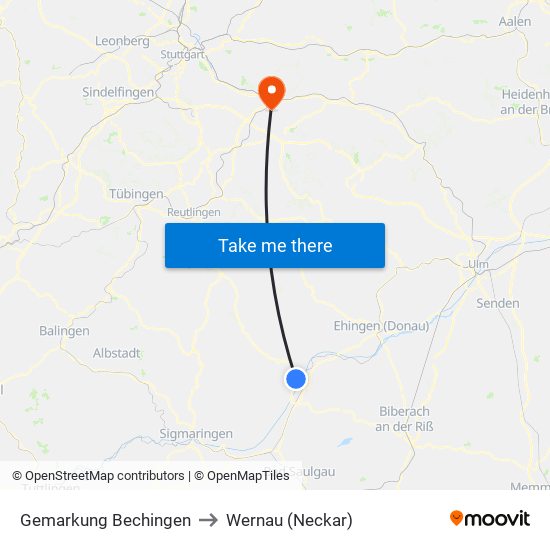 Gemarkung Bechingen to Wernau (Neckar) map