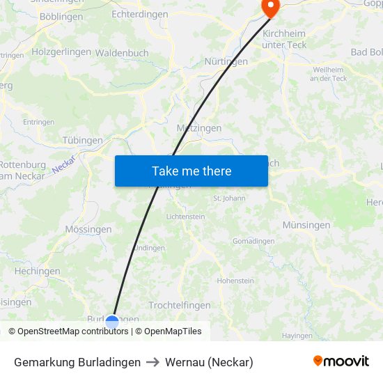 Gemarkung Burladingen to Wernau (Neckar) map