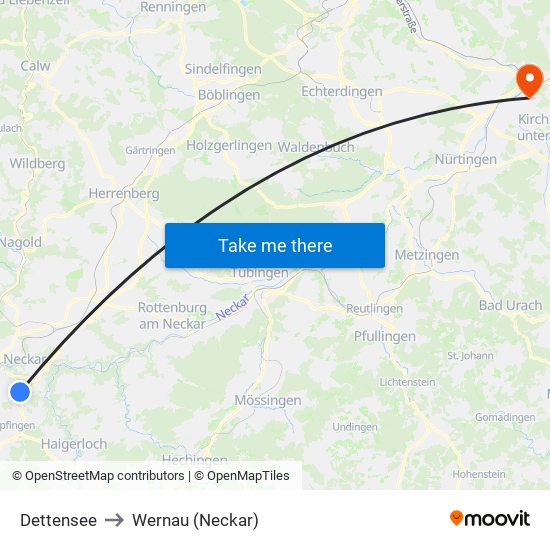 Dettensee to Wernau (Neckar) map