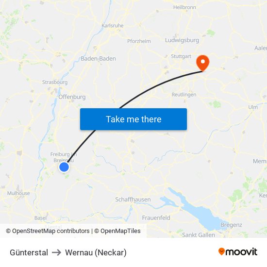 Günterstal to Wernau (Neckar) map