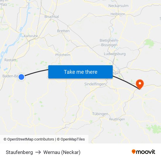 Staufenberg to Wernau (Neckar) map