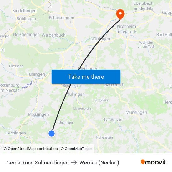 Gemarkung Salmendingen to Wernau (Neckar) map