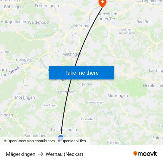 Mägerkingen to Wernau (Neckar) map