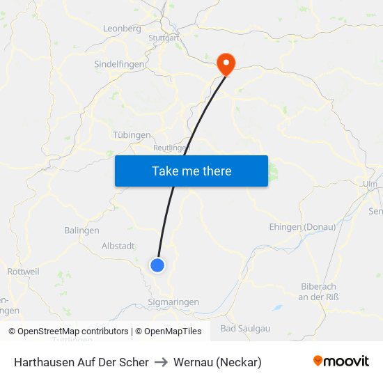 Harthausen Auf Der Scher to Wernau (Neckar) map