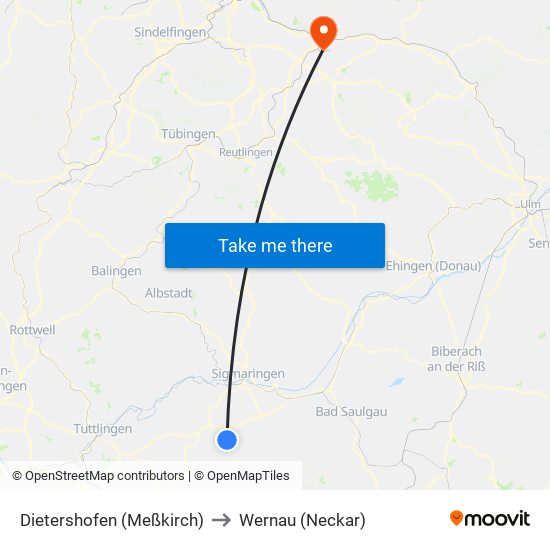 Dietershofen (Meßkirch) to Wernau (Neckar) map