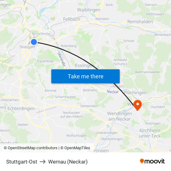 Stuttgart-Ost to Wernau (Neckar) map