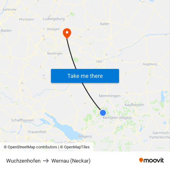 Wuchzenhofen to Wernau (Neckar) map