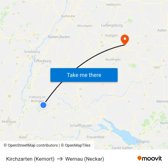 Kirchzarten (Kernort) to Wernau (Neckar) map