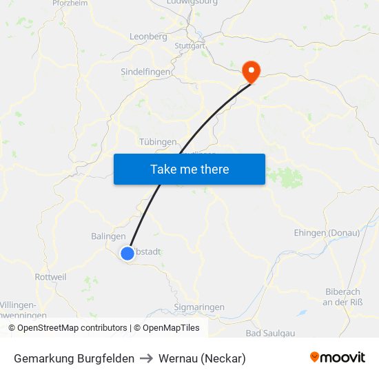 Gemarkung Burgfelden to Wernau (Neckar) map