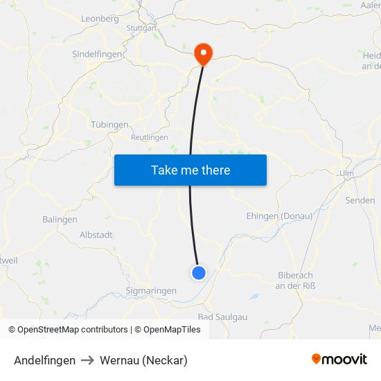 Andelfingen to Wernau (Neckar) map