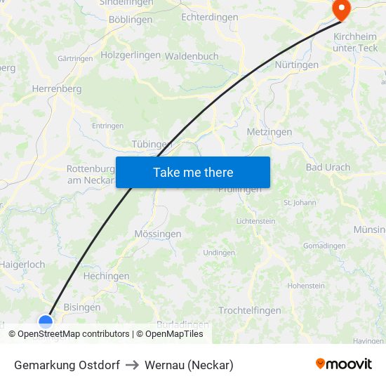 Gemarkung Ostdorf to Wernau (Neckar) map