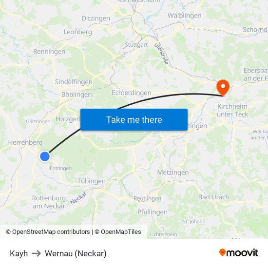 Kayh to Wernau (Neckar) map