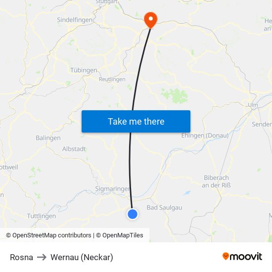 Rosna to Wernau (Neckar) map