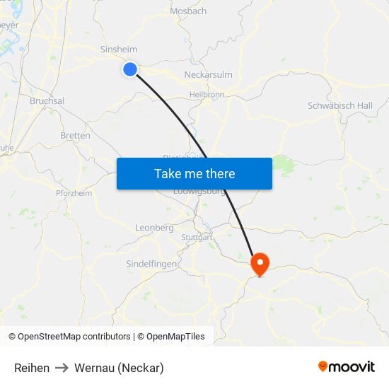 Reihen to Wernau (Neckar) map