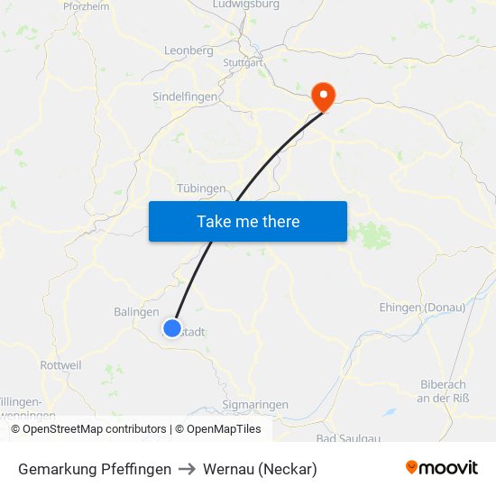 Gemarkung Pfeffingen to Wernau (Neckar) map