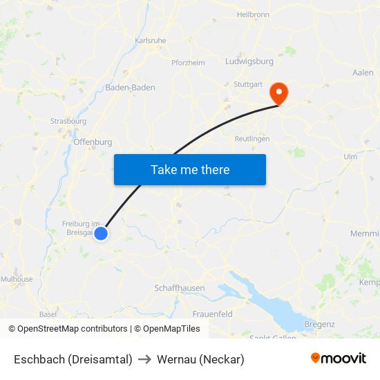 Eschbach (Dreisamtal) to Wernau (Neckar) map