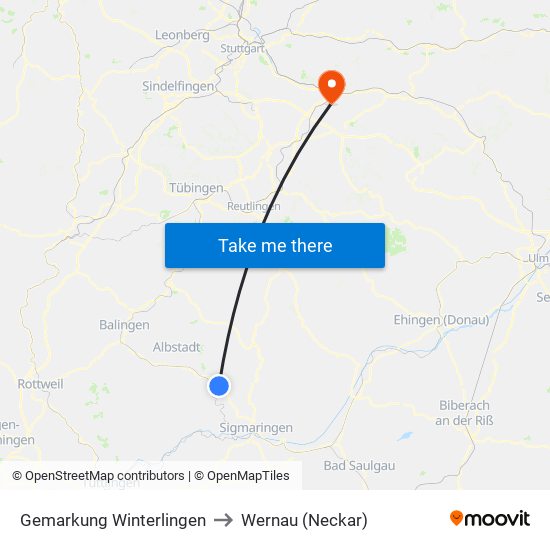 Gemarkung Winterlingen to Wernau (Neckar) map