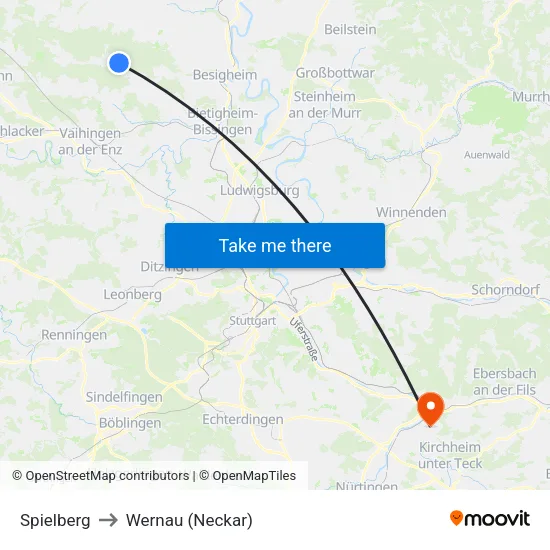 Spielberg to Wernau (Neckar) map
