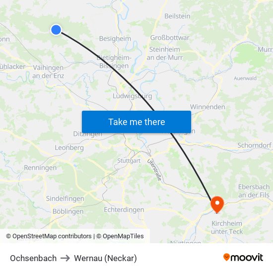 Ochsenbach to Wernau (Neckar) map