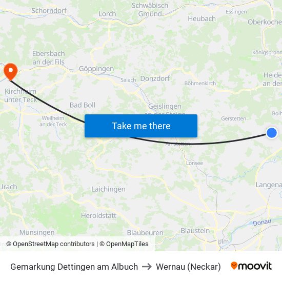 Gemarkung Dettingen am Albuch to Wernau (Neckar) map