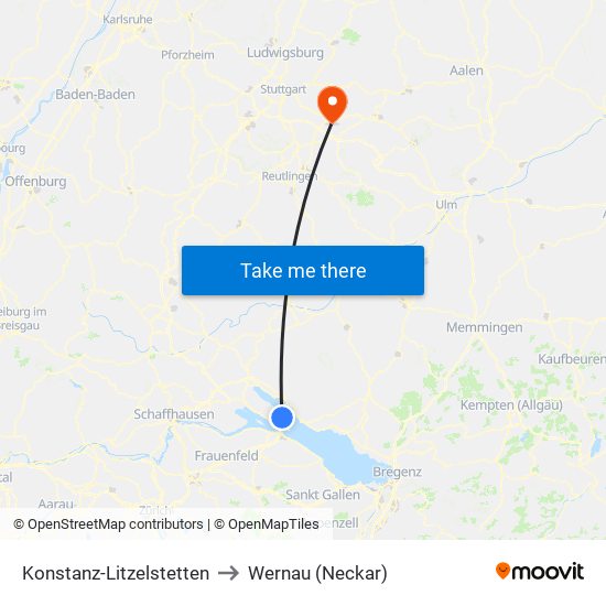 Konstanz-Litzelstetten to Wernau (Neckar) map