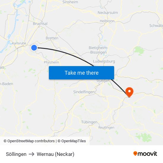 Söllingen to Wernau (Neckar) map