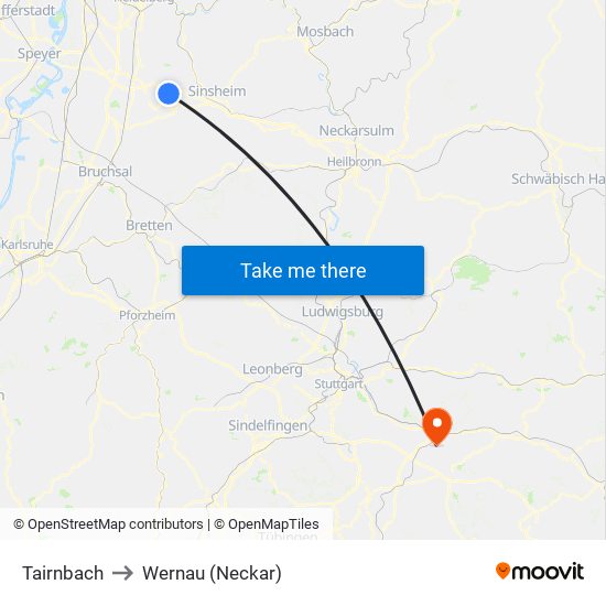 Tairnbach to Wernau (Neckar) map