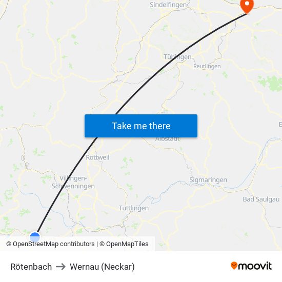 Rötenbach to Wernau (Neckar) map