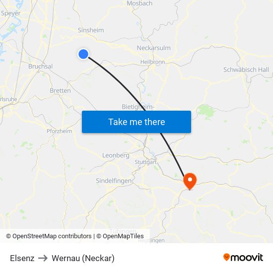 Elsenz to Wernau (Neckar) map