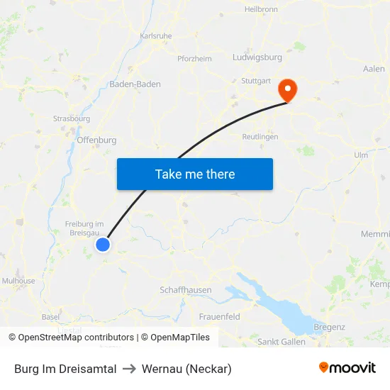 Burg Im Dreisamtal to Wernau (Neckar) map