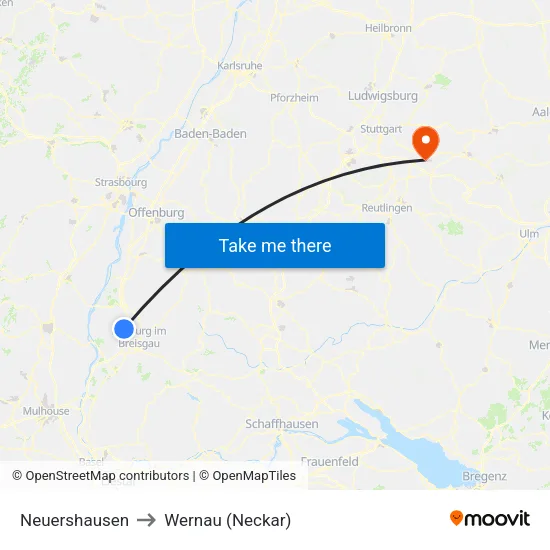 Neuershausen to Wernau (Neckar) map