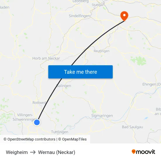 Weigheim to Wernau (Neckar) map
