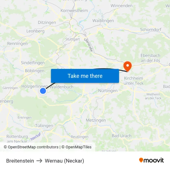 Breitenstein to Wernau (Neckar) map