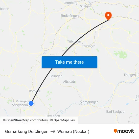 Gemarkung Deißlingen to Wernau (Neckar) map