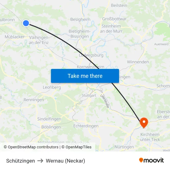 Schützingen to Wernau (Neckar) map