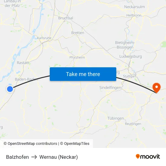 Balzhofen to Wernau (Neckar) map