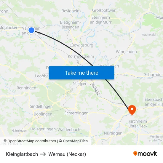 Kleinglattbach to Wernau (Neckar) map