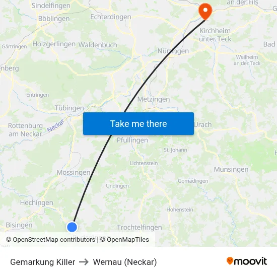 Gemarkung Killer to Wernau (Neckar) map