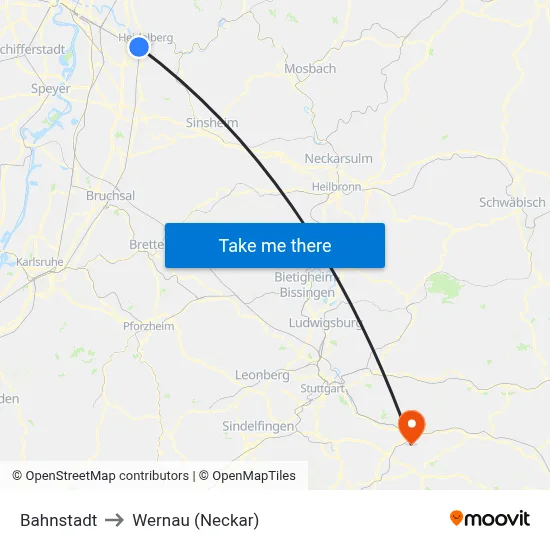 Bahnstadt to Wernau (Neckar) map