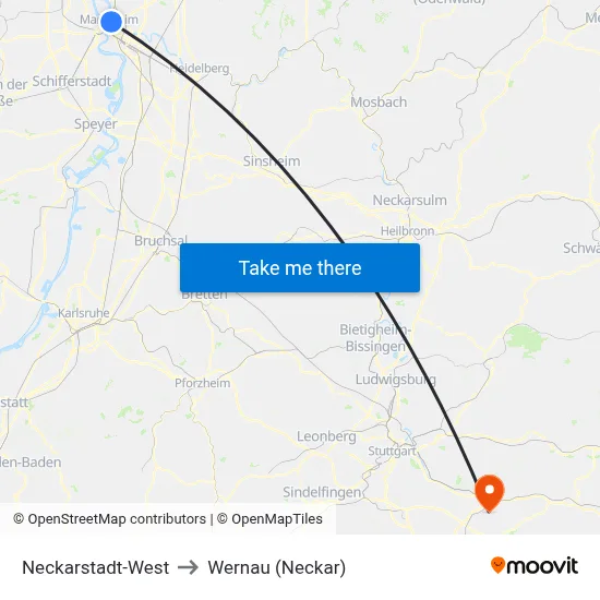 Neckarstadt-West to Wernau (Neckar) map