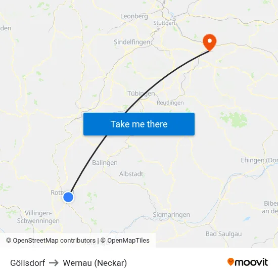 Göllsdorf to Wernau (Neckar) map