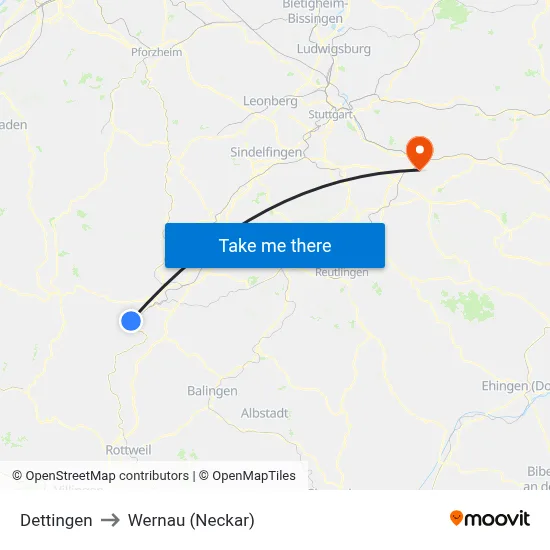 Dettingen to Wernau (Neckar) map