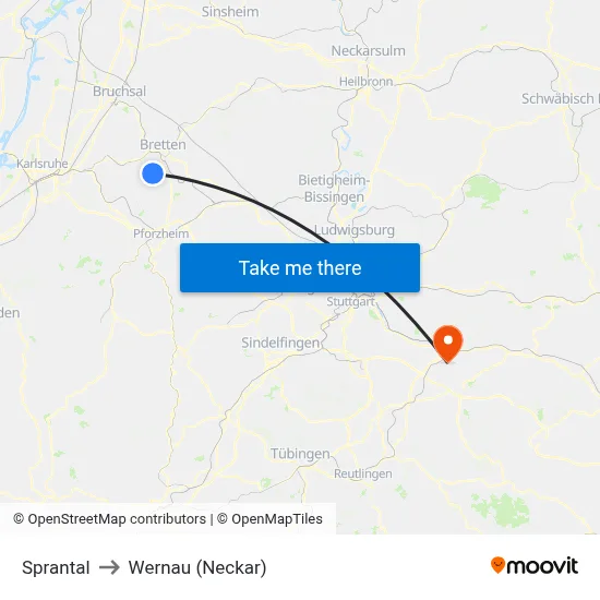 Sprantal to Wernau (Neckar) map