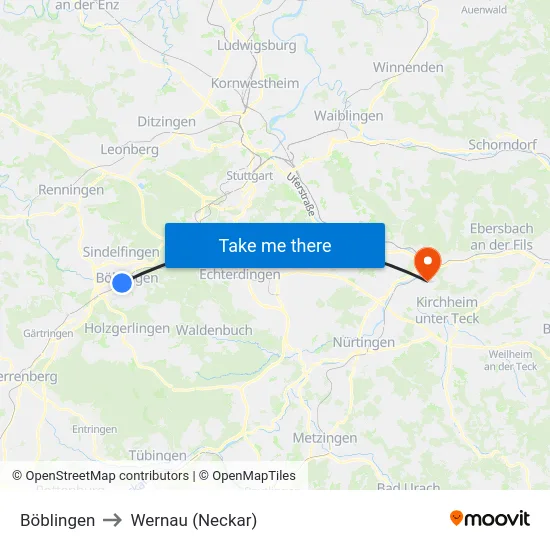 Böblingen to Wernau (Neckar) map